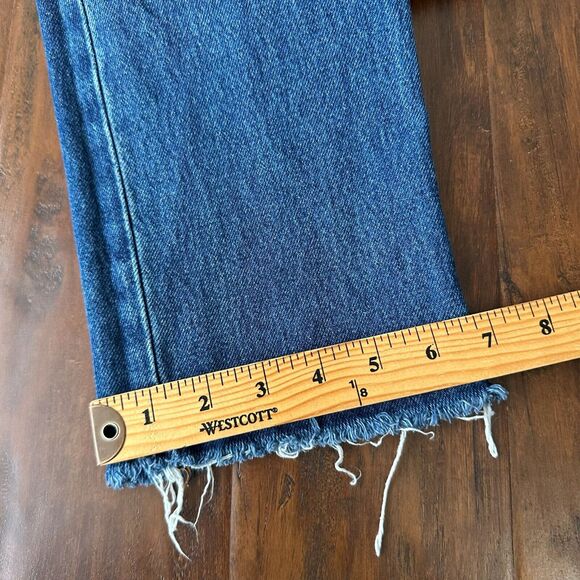 NOEND High Rise Straight Cropped Jeans Blue Denim Frayed Cotton - Picture 14 of 14